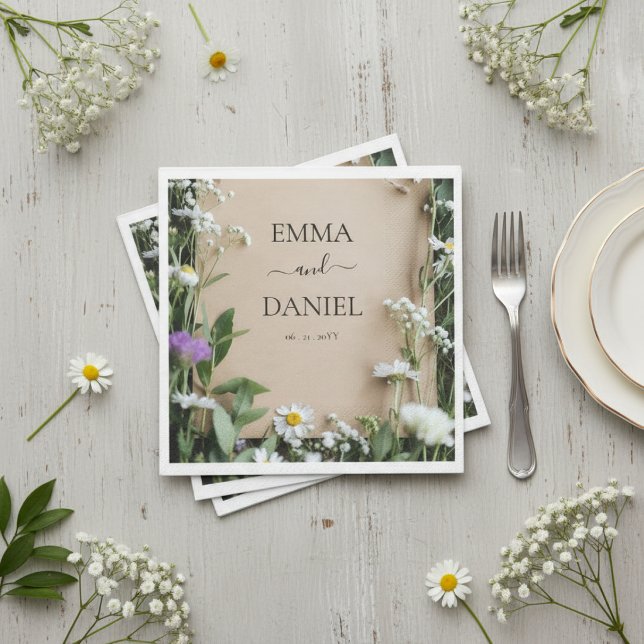 Rustic Wildflower Botanical Kraft Paper Wedding Napkins (Creator Uploaded)
