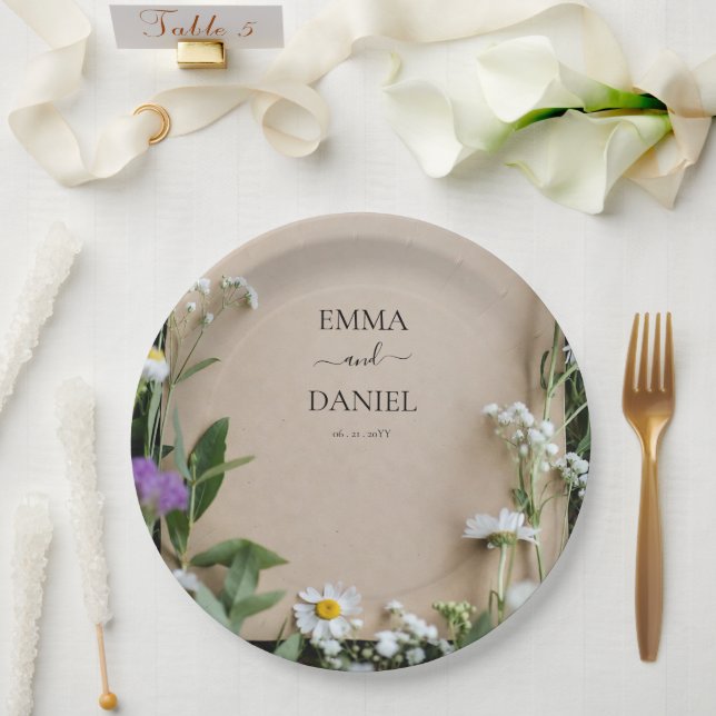 Rustic Wildflower Botanical Kraft Paper Wedding Plates (Wedding)