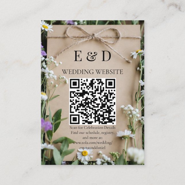 Rustic Wildflower Botanical Kraft Wedding Enclosure Card (Front)