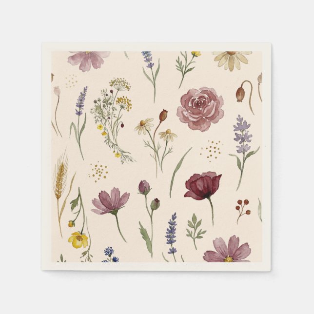 Rustic Wildflower Botanical Pattern Baby Shower Napkins (Front)
