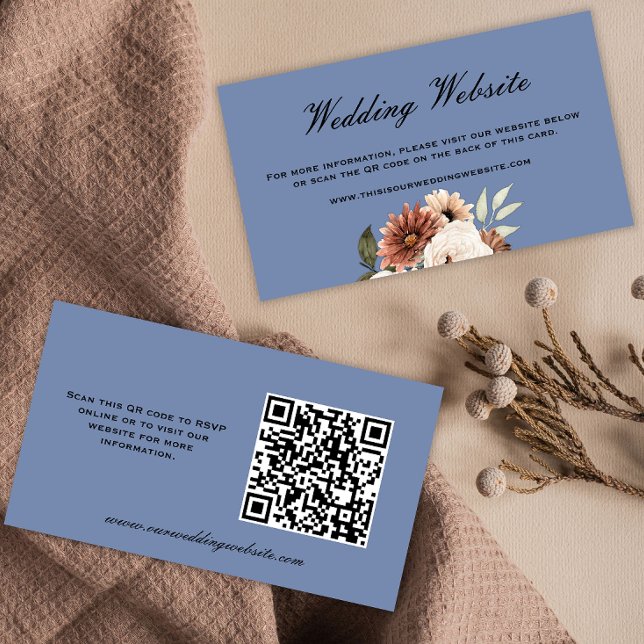 Rustic Wildflower Bouquet Blue Wedding Website Enclosure Card (Creator Uploaded)