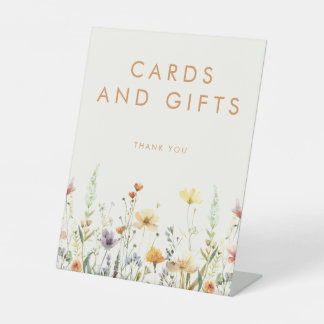 Rustic Wildflower Bridal Shower Cards and Gifts Pedestal Sign