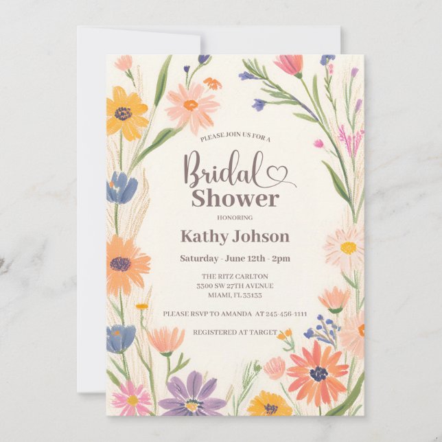 Rustic Wildflower Bridal Shower Invitation (Front)