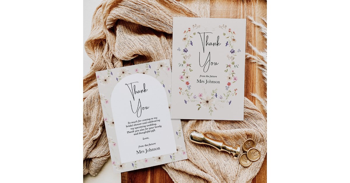 Rustic Wildflower Bridal Shower Thank You Card | Zazzle