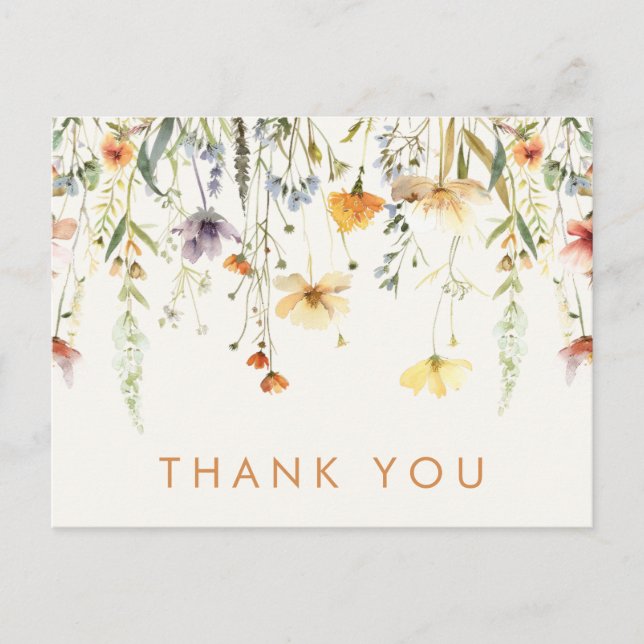 Rustic Wildflower Bridal Shower Thank You Postcard (Front)