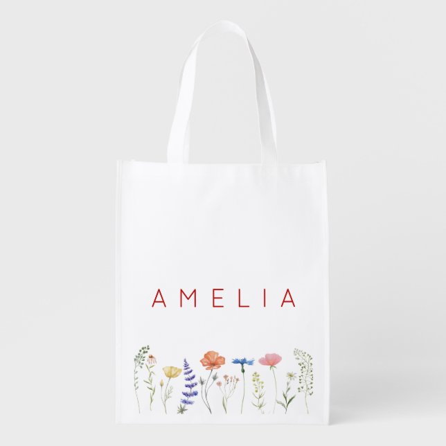 Rustic Wildflower Bridesmaid Name  Grocery Bag (Front)