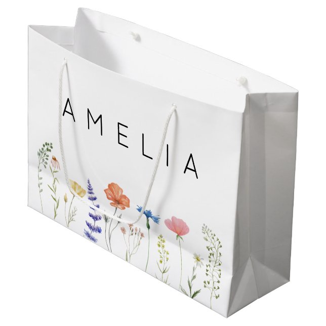 Rustic Wildflower Bridesmaid Name  Large Gift Bag (Front Angled)