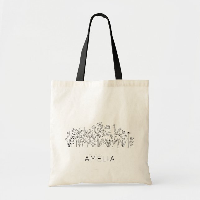 Rustic Wildflower Bridesmaid Name Tote Bag (Front)