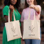 Rustic Wildflower Bridesmaid Name Tote Bag<br><div class="desc">This lovely rustic style bridesmaid tote bag with sketched floral wildflower bouquet and the bridesmaid's name will be great for thank you gifts or favors from the bride and for bachelorette weekend.</div>