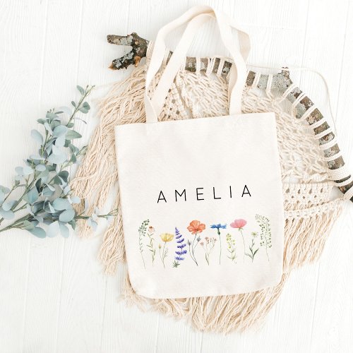 Rustic Wildflower Bridesmaid Name  Tote Bag