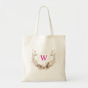 Rustic Wildflower Bridesmaid Pink Initial Elegant Tote Bag