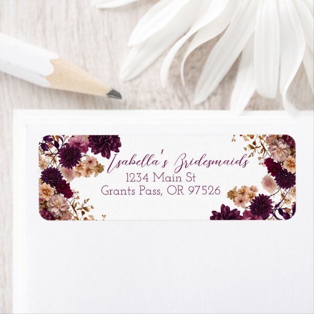 Rustic Wildflower Burgundy & Blush Return Address Label (Insitu)