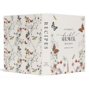Rustic Wildflower Butterfly Bridal Shower Recipe 3 Ring Binder