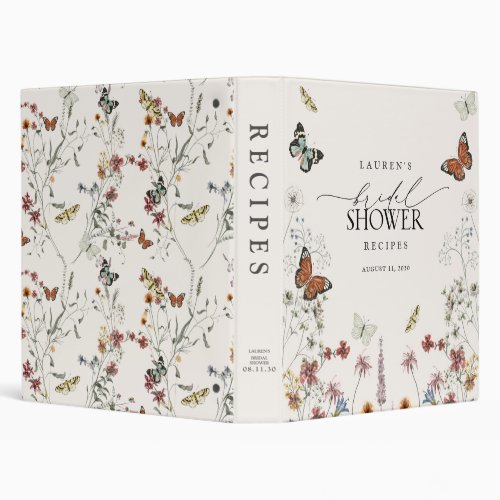 Rustic Wildflower Butterfly Bridal Shower Recipe 3 Ring Binder