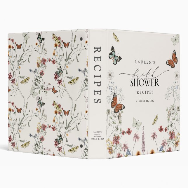 Rustic Wildflower Butterfly Bridal Shower Recipe 3 Ring Binder (Background)