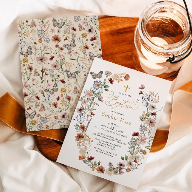 Rustic Wildflower Butterfly Garden Baptism Invitation (Creator Uploaded)