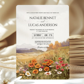 Rustic Wildflower Countryside Landscape Wedding Invitation