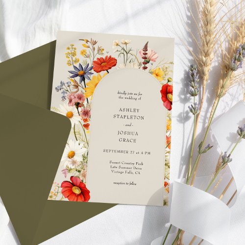 Rustic Wildflower Elegant  Floral Arch Wedding Invitation