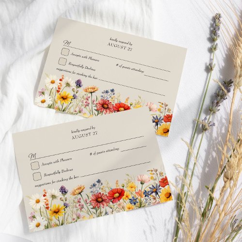 Rustic Wildflower Elegant Floral Simple Wedding RSVP Card
