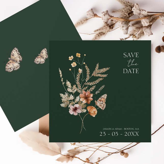 Rustic Wildflower Emerald Green Save the Date (Creator Uploaded)