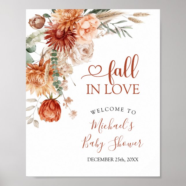 Rustic Wildflower Fall in Love Baby Shower Welcome Poster (Front)