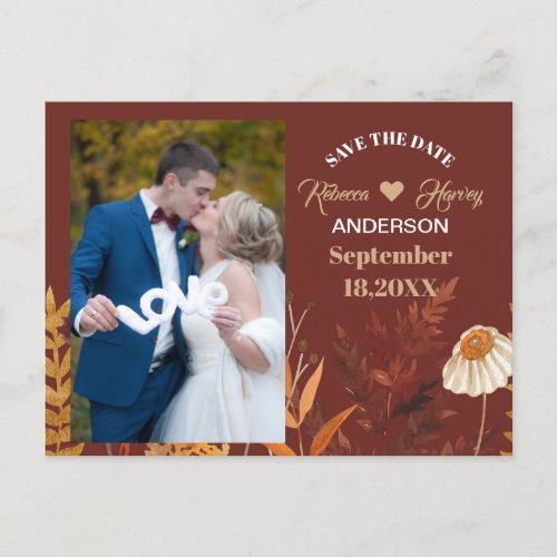 Rustic Wildflower Fall Wedding Save The Date Postcard