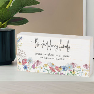 Rustic Wildflower Family Name and Kids Names Wooden Box Sign