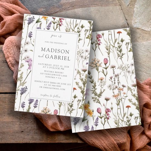 Rustic Wildflower Floral  Botanical Wedding Invitation