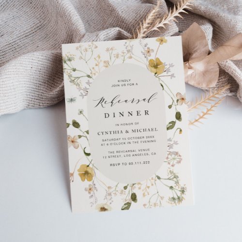 rustic wildflower floral frame rehearsal dinner invitation