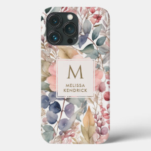 Rustic Wildflower Floral Watercolor Monogram Name iPhone 13 Pro Case