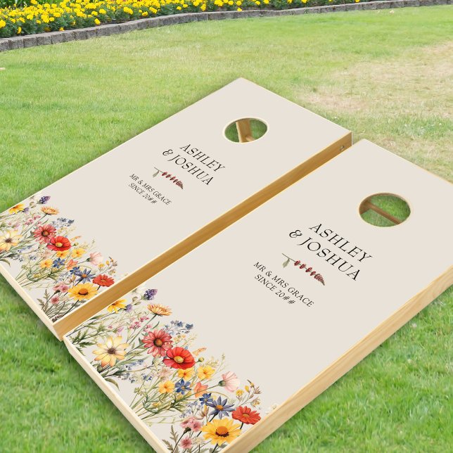 Rustic Wildflower Floral Wedding and Anniversary Cornhole Set (Wedding and Anniversary Cornhole set from the Rustic Wildflower Wedding Collection by Darling & May
)
