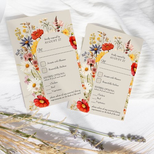 Rustic Wildflower Floral Wedding and Entree Option RSVP Card