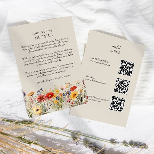 Rustic Wildflower Floral Wedding Details QR Code Enclosure Card