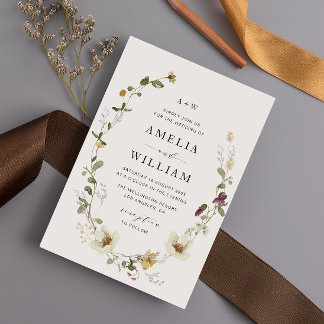 rustic wildflower floral wedding invitation