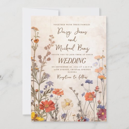 Rustic Wildflower Floral Wedding Invitation