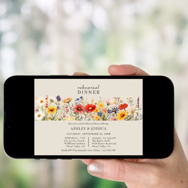 Rustic Wildflower Floral Wedding Rehearsal Dinner Invitation (Front Digital)