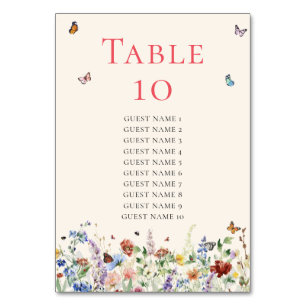 Rustic Wildflower Floral Wedding Table Number