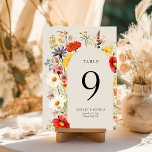 Rustic Wildflower Floral Wedding Table Number Card<br><div class="desc">Rustic wildflower wedding table number card with elegant floral design. The card has a modern arch frame of vibrant vintage botanical wild flowers and detailed blooms in rich, warm earthy neutral tones. A gorgeous design with summer and fall colors of red orange yellow pink blue and cream on a neutral...</div>