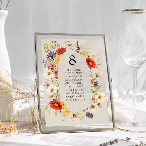 Rustic Wildflower Floral Wedding Table Plan Card