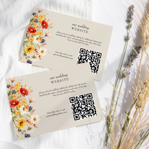 Rustic Wildflower Floral Wedding Website QR Code Enclosure Card