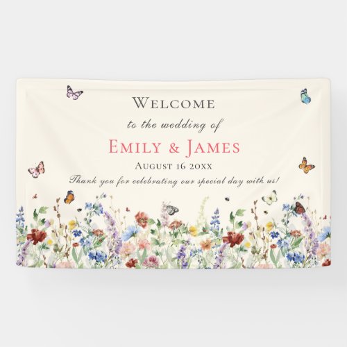 Rustic Wildflower Floral Wedding Welcome Banner