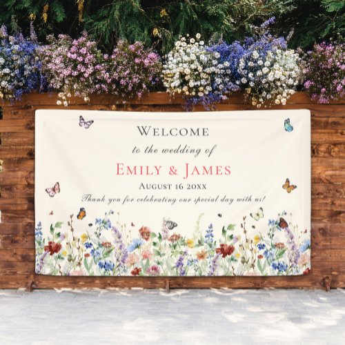 Rustic Wildflower Floral Wedding Welcome Banner