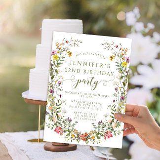 Rustic Wildflower Floral Wreath Adult Birthday Invitation