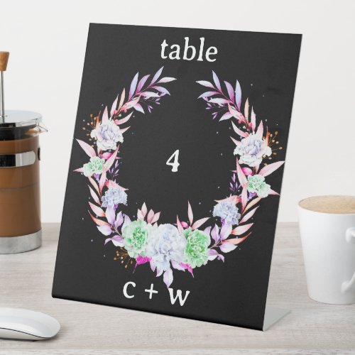 Rustic Wildflower Folk Wreath Wedding Table Number Pedestal Sign