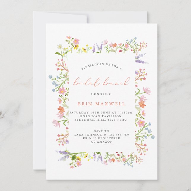 Rustic Wildflower Frame Bridal Brunch Invitation (Front)