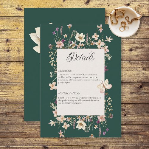 Rustic Wildflower Frame Emerald Green Details Enclosure Card