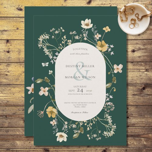 Rustic Wildflower Frame Emerald Green Invitation