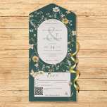 Rustic Wildflower Frame Emerald Green QR Code All In One Invitation<br><div class="desc">AVAILABLE WITH OR WITHOUT A QR CODE TO SCAN. Celebrate your love with this rustic garden wedding invitation, featuring a delicate watercolor wildflower frame in soft pastel tones encircling a cream oval centerpiece. Set against a rich emerald green background, this romantic floral design blends vintage charm with casual garden elegance....</div>