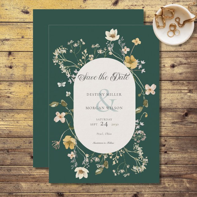 Rustic Wildflower Frame Emerald Green Save The Date (Creator Uploaded)