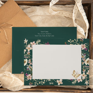 Rustic Wildflower Frame Emerald Green Wedding Envelope